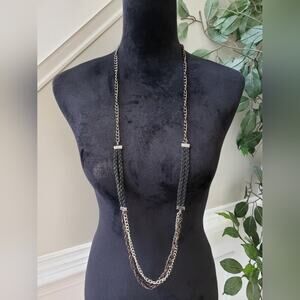 Womens Fashion Silver & Gold Tone Chain 2 Strand Necklace with Lobster Clasp